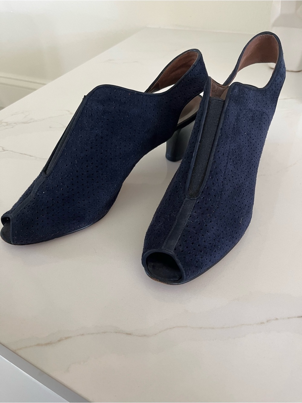 Fragiacomo Navy Suede Peep-Toe Slingback Heels 6 1/2